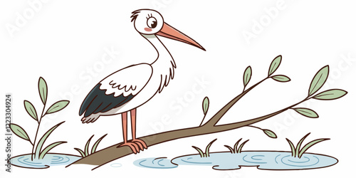 PNG Cute stork illustration animal waterfowl bird. Adorable Stork Cartoon Illustration for AI-Powered Design Applications.