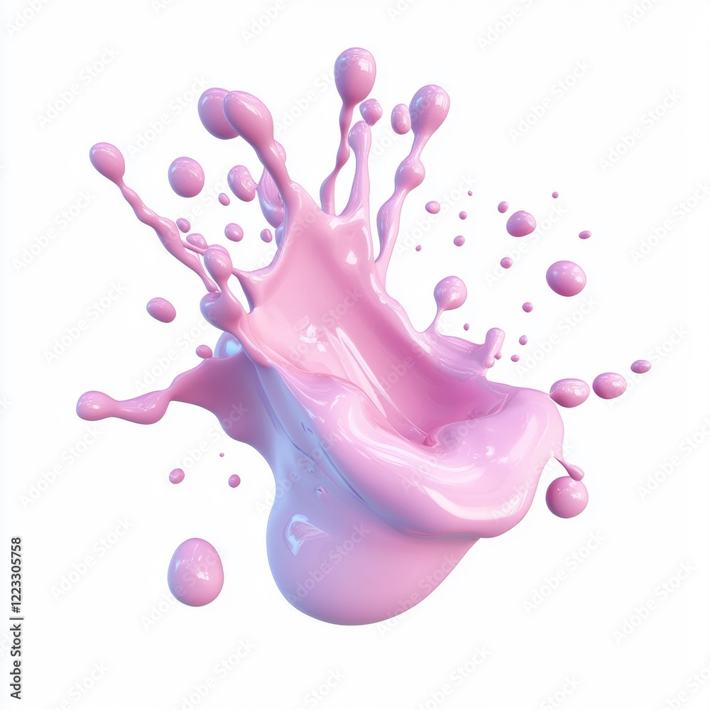 3D icon cartoon vibrant paint splash in mid-air, isolated on a white background 