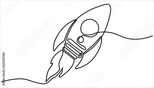 Rocket space aircraft continuous one line drawing. Hand Drawn Symbol Vector Illustration