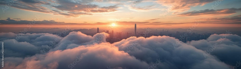 Fototapeta premium Cityscape Above the Clouds at Sunset