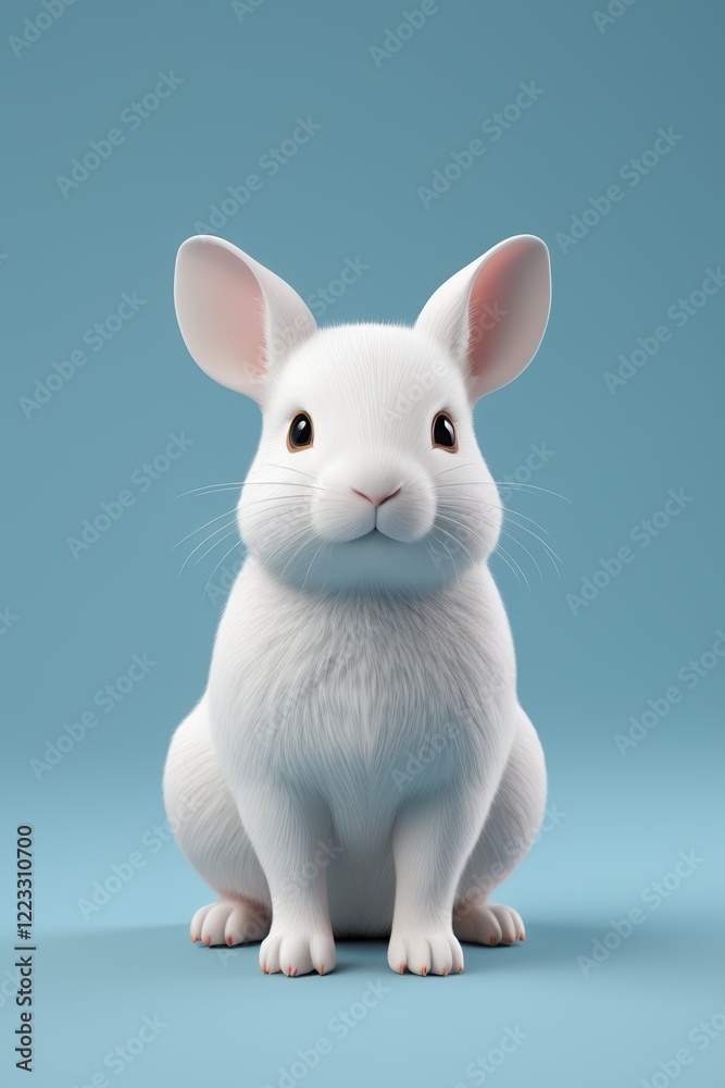 Obraz premium arafed white rabbit sitting on a blue surface with a blue background