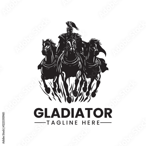 gladiator warrior soldier portrait helmet and armor emblem logo black silhouette vector