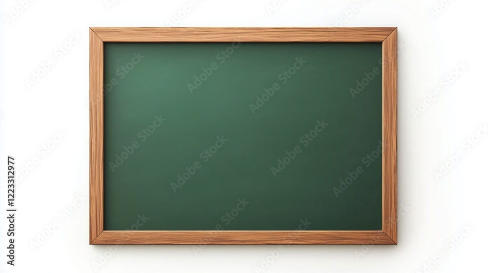 Blackboard with a green background and a wooden frame on a white wall. Blackboard with a green background and a wooden frame on a white wall.