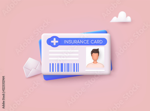 Medical insurance card icon. 3D Web Vector Illustrations.