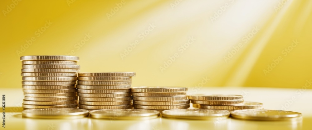 Stack of Glimmering Coins on Bright Yellow Background Symbolizing Wealth Prosperity Abundance and Financial Success Stack of Glimmering Coins on Bright Yellow Background Symbolizing Wealth Prosperity Abundance and Financial Success