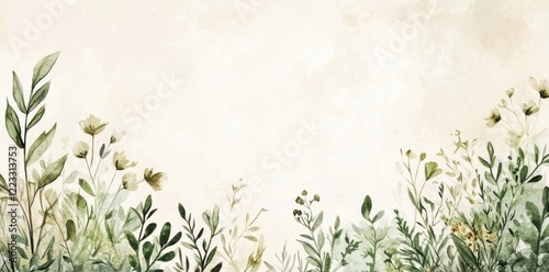Wallpaper Mural Watercolor Painting of Delicate Green Flowers and Plants Torontodigital.ca