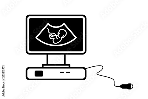 Ultrasound machine displaying fetus during pregnancy icon symbol illustration