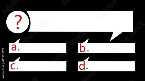 Quiz animation on black background, question answers template, test and quiz concept, quiz game.