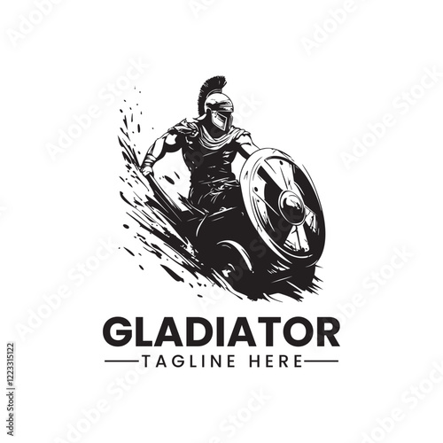 gladiator warrior soldier portrait helmet and armor emblem logo black silhouette vector