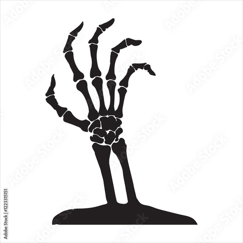 Skeleton Hand Emerging from the Ground silhouette on white background
