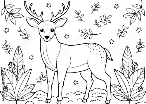 Deer vector silhouette colouring page illustration isolated on white background. editable vector stroke saddle icon on white background