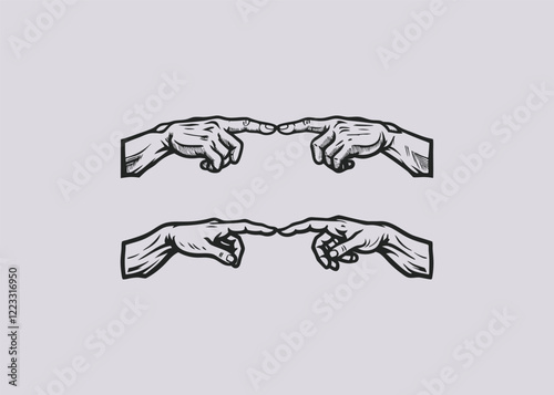 set of Adam hand and hand of God like creation. Finger of God background vector, aesthetic brown design