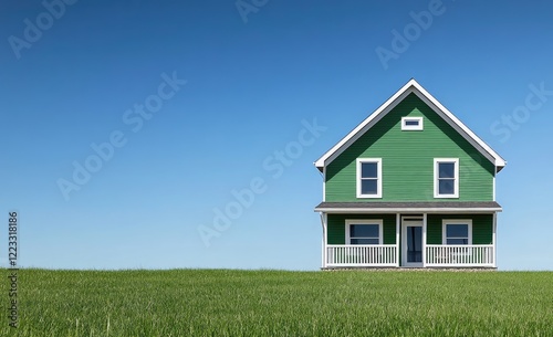 Wallpaper Mural a modern two-story house with green-colored vinyl siding, white trim and windows, and a clear blue sky in the background Torontodigital.ca