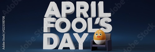 A creative minimalist April Fool's Day poster design with a night theme. There's a large 3D text that says 