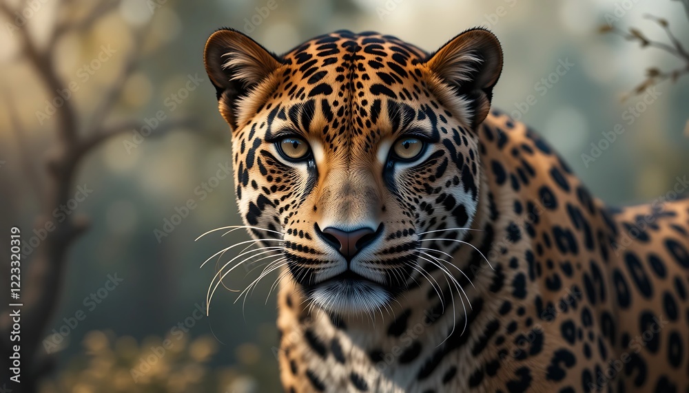 Close-up portrait of a majestic jaguar, showcasing its striking spotted coat, intense gaze, and detailed facial features in a natural, blurred background. Close-up portrait of a majestic jaguar, showcasing its striking spotted coat, intense gaze, and detailed facial features in a natural, blurred background.