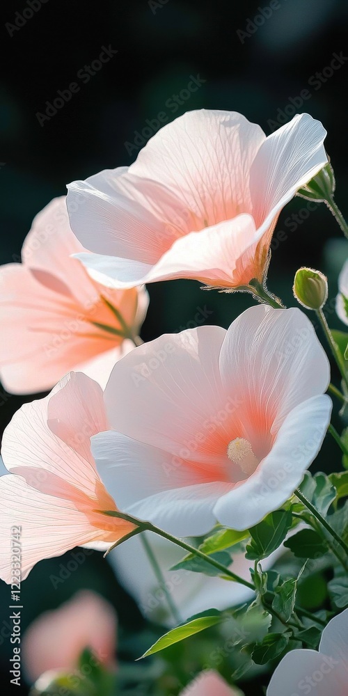 Fototapeta premium Delicate blooms in a serene garden soft morning light floral overhead angle bright pastels