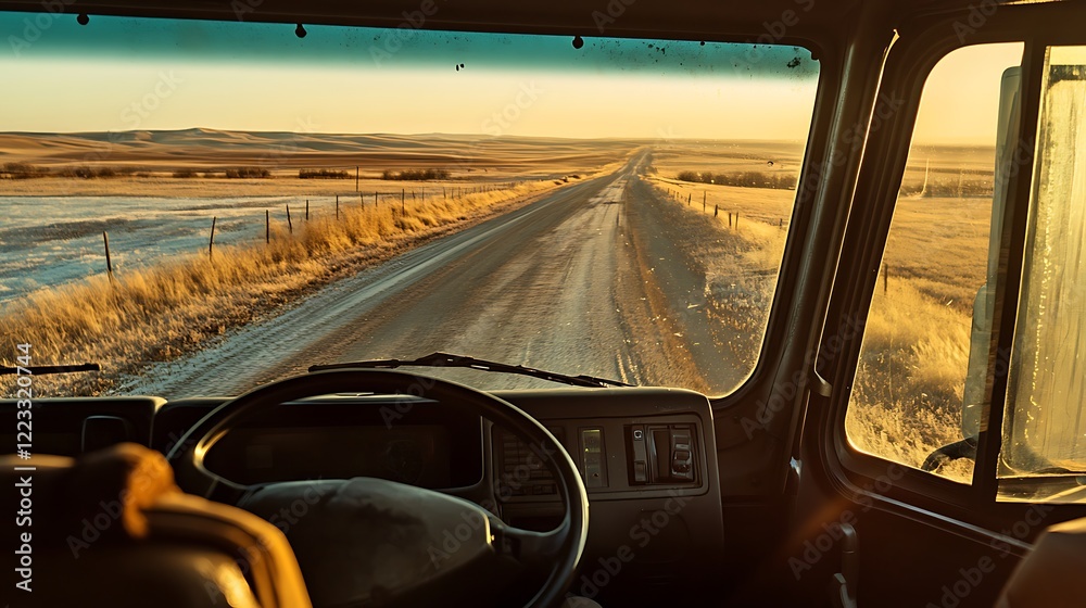 Fototapeta premium Golden Hour Road Trip Across Vast Plains