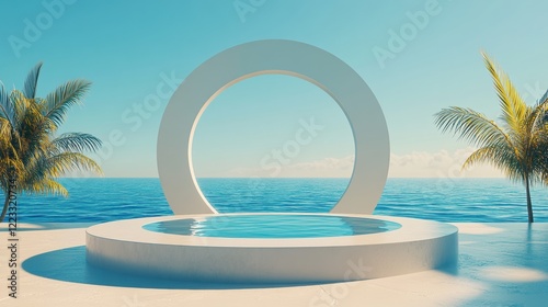 Minimalist Ocean View Pool with Palm Trees