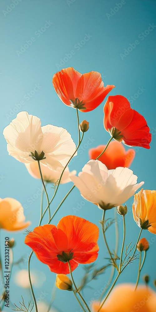 Obraz premium Delicate blooms in a serene garden setting morning light overhead floral bright pastels captivating viewpoint