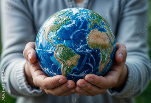 2 human hands holding a miniature globe
