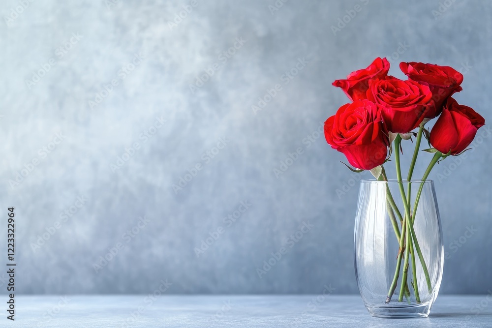 Fototapeta premium Elegant Red Roses Arranged Beautifully In Glass Vase