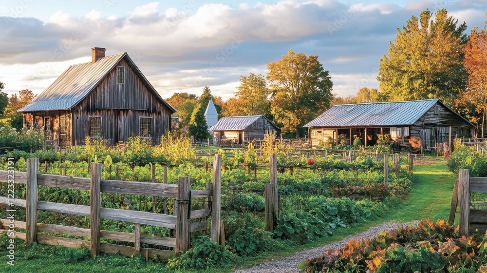 Rustic Farm Scene Autumn Harvest Garden Buildings Rustic Farm Scene Autumn Harvest Garden Buildings