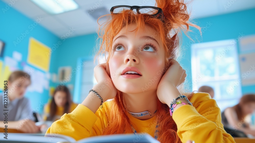 Student in classroom daydreaming during lesson Student in classroom daydreaming during lesson