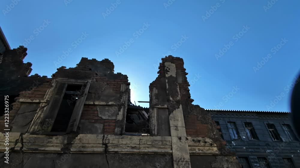 abandoned and destroyed European building with exposed bricks abandoned and destroyed European building with exposed bricks