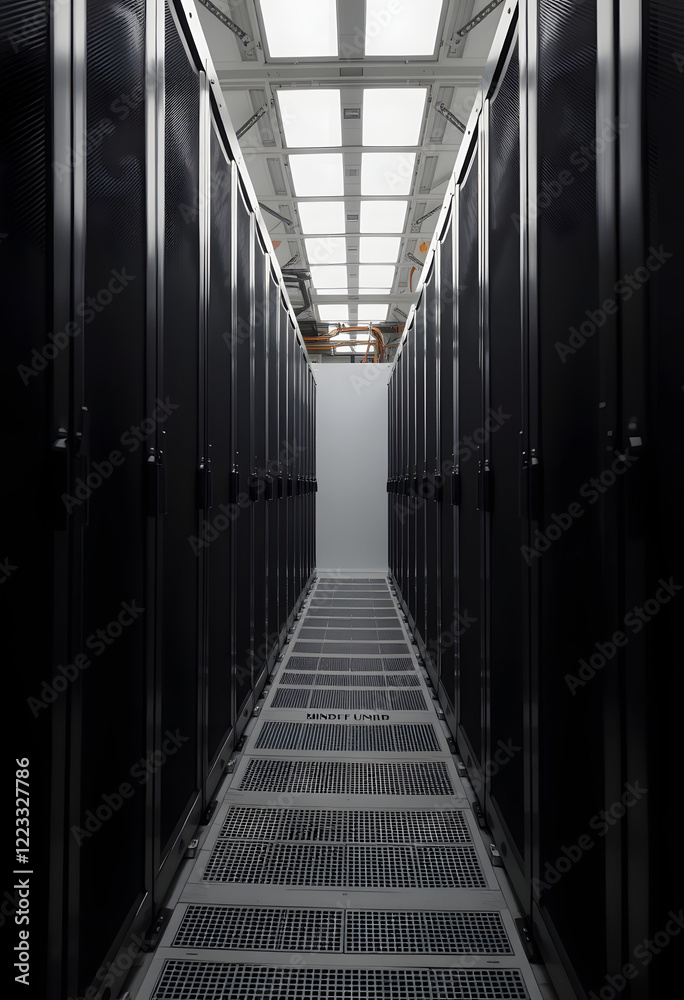Fototapeta premium Closeup of the rear of a data center, mindfulness theme, with white tones