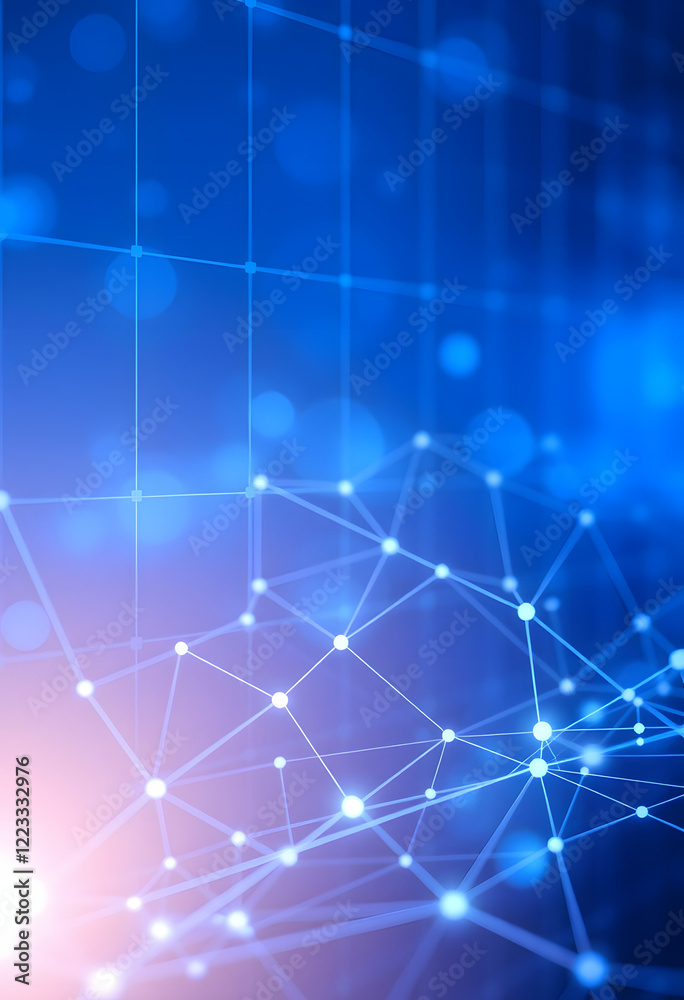 Blue abstract background with a network grid and particles connected., Diffused lighting, with white tones