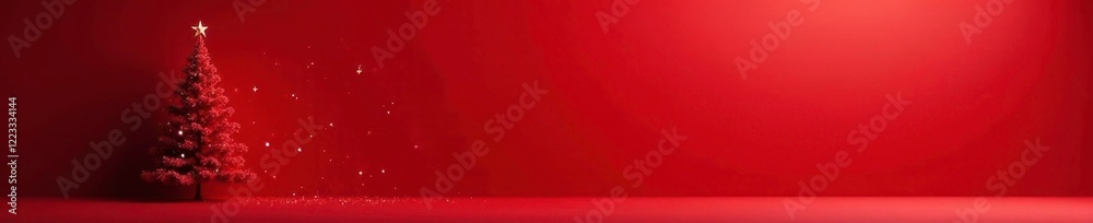 Red background with a minimalist Christmas tree and subtle snowflakes, Serene Scene, Simple Decoration Red background with a minimalist Christmas tree and subtle snowflakes, Serene Scene, Simple Decoration