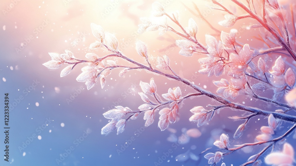 Fototapeta premium Frosty Blossoms on a Winter Branch in Soft Light