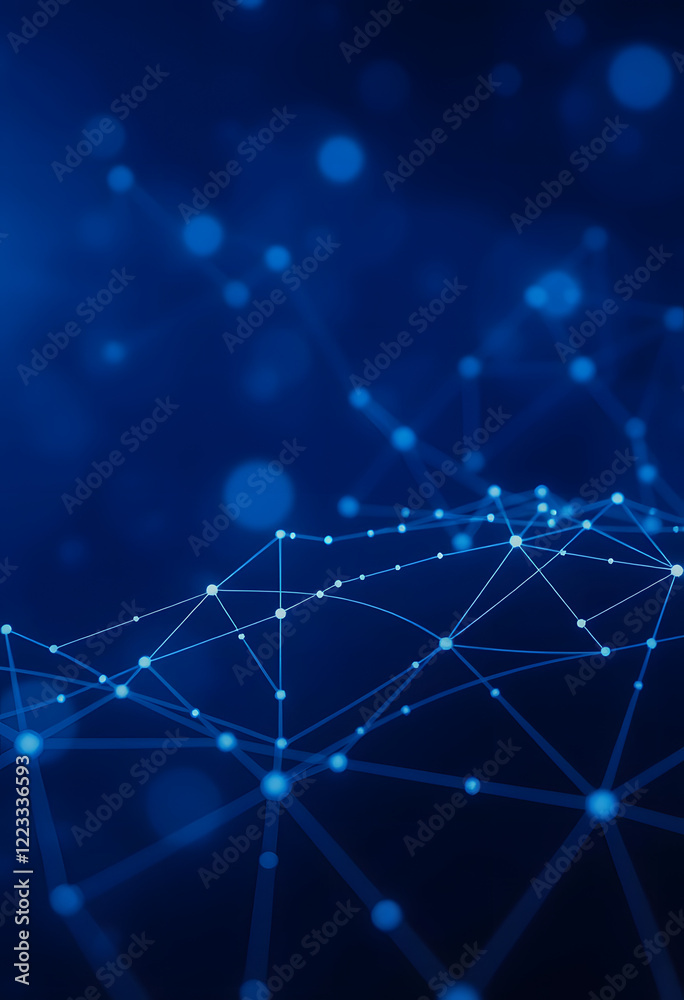 Obraz premium Blue abstract background with a network grid and particles connected., magazine photoshoot, with white tones