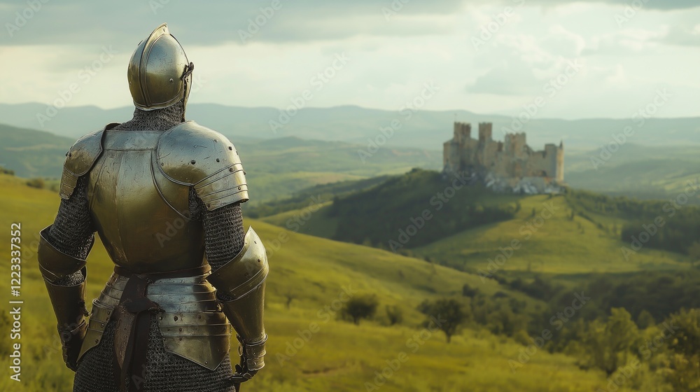 Knight Gazing at Distant Castle Landscape Knight Gazing at Distant Castle Landscape