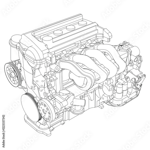 Technical Engine Drawings. Internal Combustion, Electric Motor, Motorcycle, and Rocket for High-Tech Concepts
