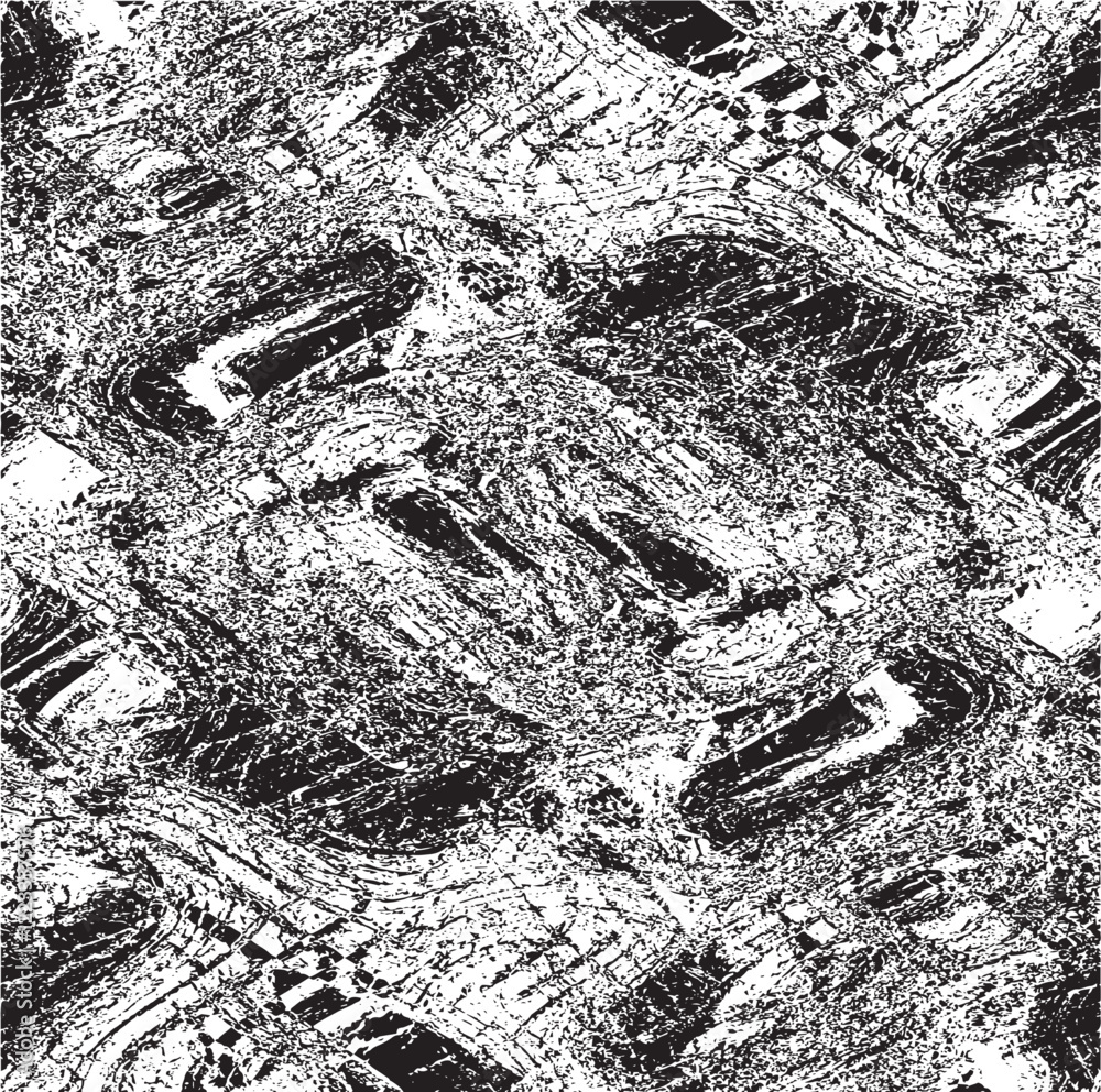 Fototapeta premium Monochrome texture composed of irregular graphic elements. Distressed uneven grunge background. Abstract vector illustration. Overlay for interesting effect and depth. Isolated on white background.