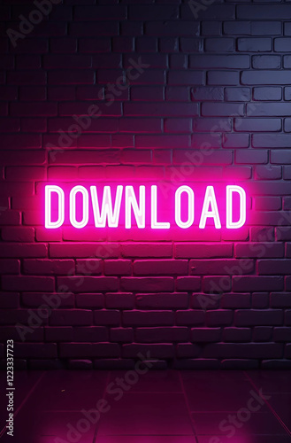 Neon Pink Download Sign. Cyberpunk Glow