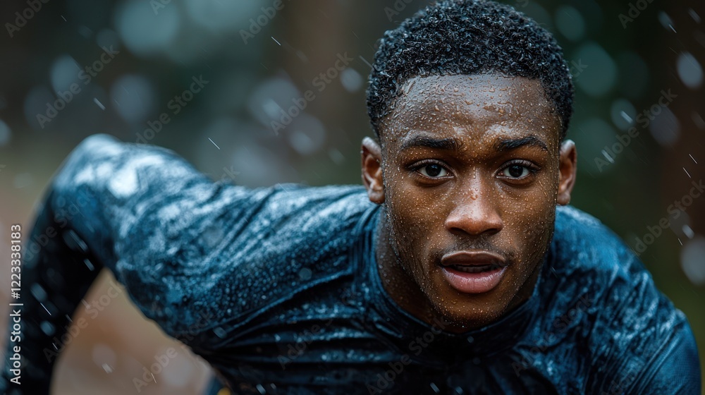 Determined Athlete in the Rain: A Powerful Portrait Determined Athlete in the Rain: A Powerful Portrait