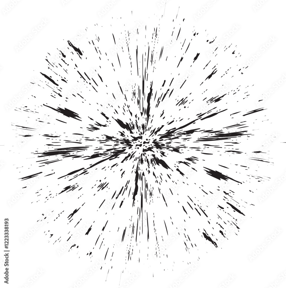 Naklejka premium Circular starburst explosion texture. Distressed uneven grunge background. Abstract vector illustration. Overlay to create interesting effect and depth. Isolated on white background.