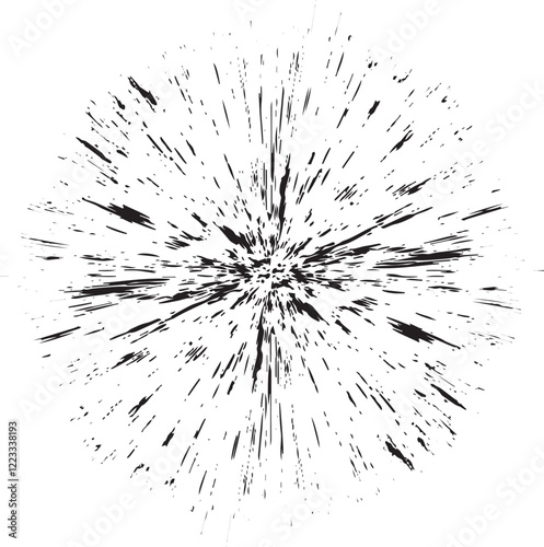 Circular starburst explosion texture. Distressed uneven grunge background. Abstract vector illustration. Overlay to create interesting effect and depth. Isolated on white background.