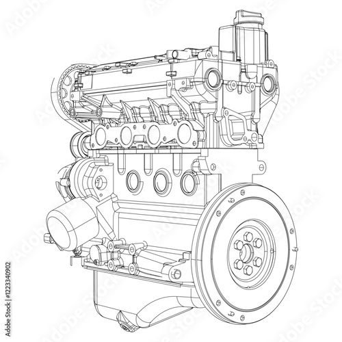 Engine Illustration Set. Car, Motorcycle, Electric Motor, and Rocket Engine for Science and Engineering Projects