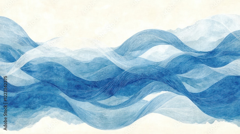 Fototapeta premium Curved lines of blue harmoniously blend, creating a soothing visual flow that evokes water