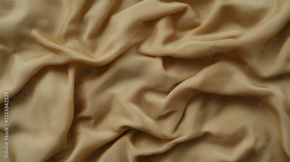 Fototapeta premium Beige fabric arranged in soft folds, highlighting its texture and gentle sheen under natural lighting