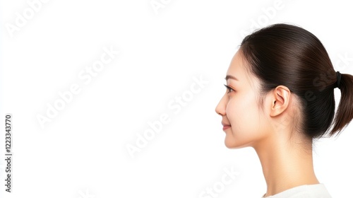 Profile Portrait of a Young Woman with Smooth Skin and Ponytail