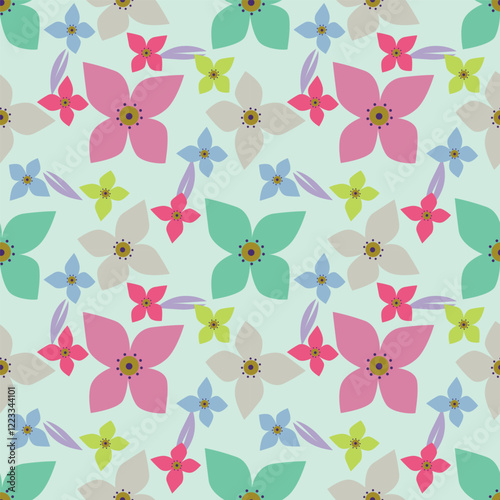 Colorful garden flowers on white background. Seamless vector pattern. Vintage print with inflorescences. Retro textile collection