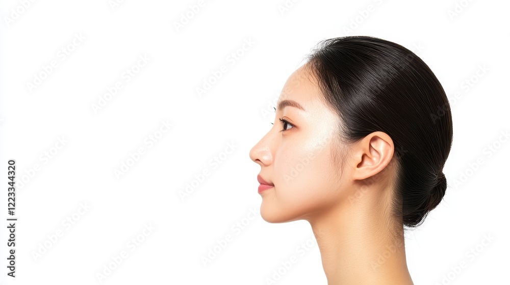 Profile of a Young Woman with Smooth Skin and Elegant Hair Bun Profile of a Young Woman with Smooth Skin and Elegant Hair Bun