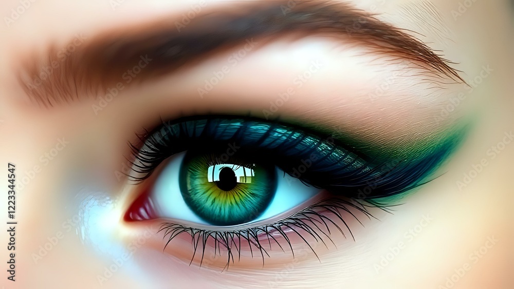 image en gros plan de yeux verts qui porte un maquillage chargé et un smooky eye image en gros plan de yeux verts qui porte un maquillage chargé et un smooky eye
