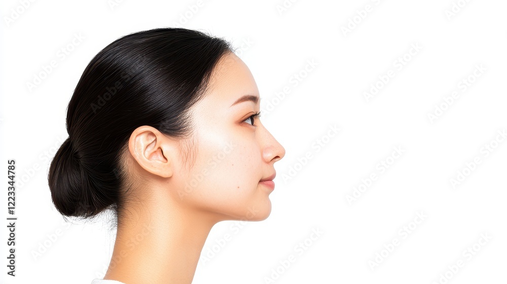 Profile View of a Young Woman with Smooth Skin and Long Hair Profile View of a Young Woman with Smooth Skin and Long Hair