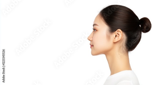 Side Profile of a Young Woman with Sleek Hair and Calm Expression