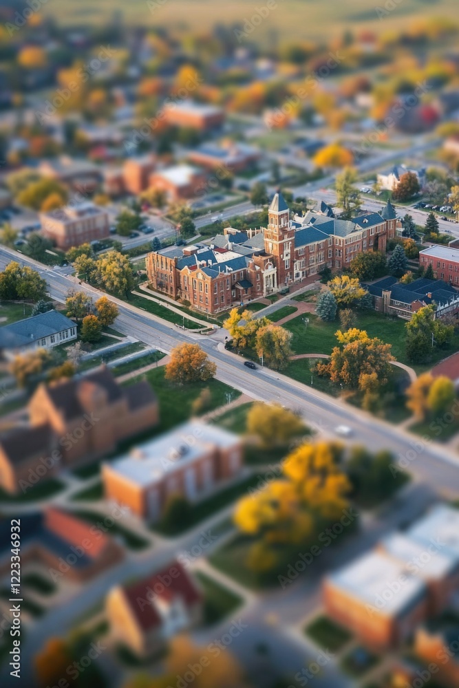 Obraz premium Aerial view of a city with a prominent clock tower, suitable for use in travel, architecture or urban planning projects